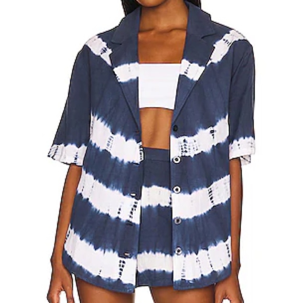 NWT Revolve House of Harlow Bari Shirt Navy White Tie Dye XS